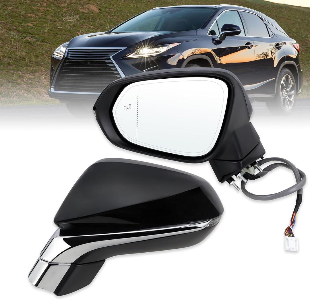 Left Driver Side Mirror Compatible With 2016-2022 Lexus RX350 RX450h 2018-2022 RX350L RX450hL With Power Folding Heated Blind Spot Turn Signal Mirror Memory Black Replace#87940-0E251 (15Pins)