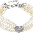 RayMinsino Pet Collar with Four Rows of Pearl dot Diamond Necklace Adjustable Heart-Shaped Love Cats and Dogs Decorative Jewelry