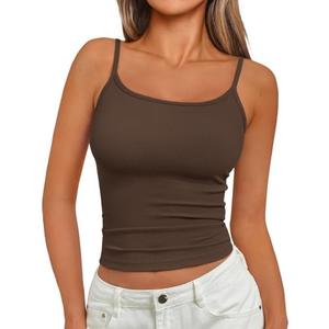 Trendy Queen Camisole Tops for Women 2025 Summer Crop Tank Top Square Neck Adjustable Spaghetti Strap Sleeveless Shirts, Size XL