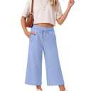 Halfchet Girls Capri Pants Wide Leg Sweatpants Baggy Cropped Pants Loose Fit Casual Basic Capris with Pockets for Ages 5-14(11-12 Years,Light Blue)