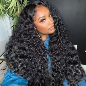 MARYLING Deep Water Wave Half Wig 3 In 1 Wear and Go Headband Wig Drawstring Seamless Flip Over Deep Curly Half Wigs Beginner Friendly Synthetic Half Wig for Black Women Natural Black 26 Inch