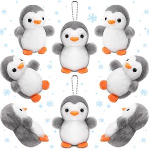 Skylety 8 Pcs Penguin Plush Keychain 4 Inch Stuffed Animal Bulk Small Hanging Stuffed Penguin Doll Mini Soft Companions Gift Present Party Favors for Kid Birthday Decoration(Grey)
