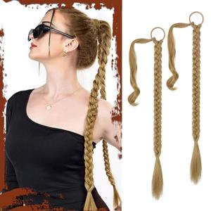 SOFEIYAN Long Braid Ponytail Extension with Hair Tie Straight Sleek Wrap Around Hair Extensions Braid Pony Tail Fluffy Natural Soft Synthetic Hairpieces for Women Daily Wear, 2Pcs 26 inch (Blonde with Pale Gold Highlights)