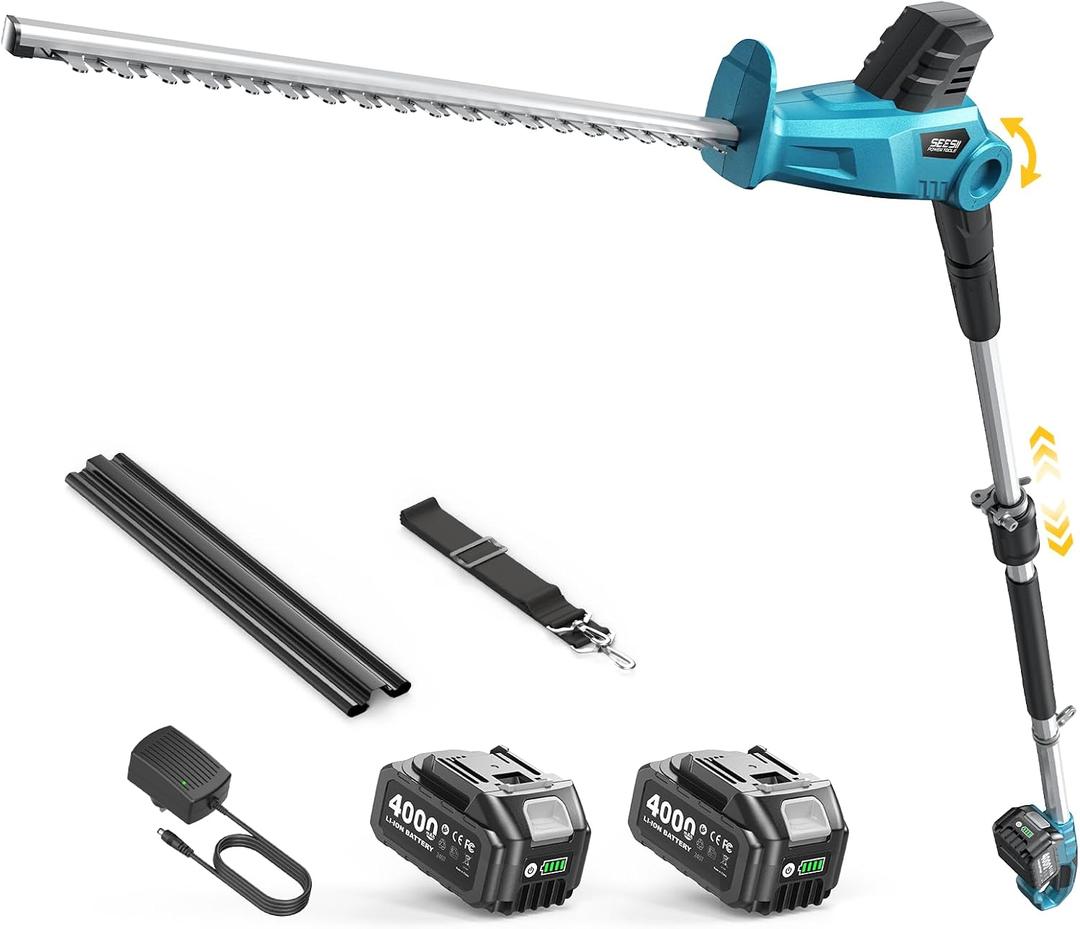 SEESII Cordless Pole Hedge Trimmer: Electric Bush Trimmer with 20" Dual-Action Blade, 24000mAh Battery, 8FT Telescopic Pole, Adjustable Rotating Head, Battery Powered Hedge Clipper for Shrub Trimming