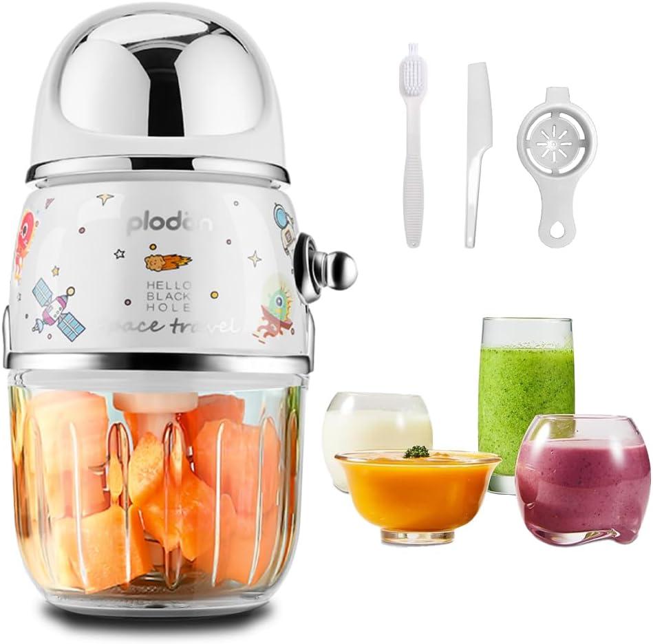 Baby Food Maker Mini Cute and Small Food Processor Puree Blender Grinder Chopper 1.2 Cup Glass Bowl with 6 Blade Electric (Spaceman-White(One Bowl)