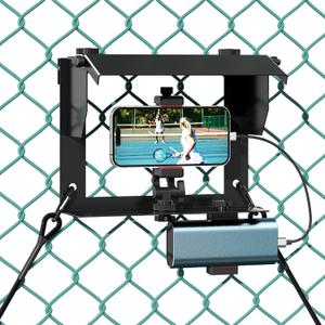 Phone Fence Mount with Shade and Power Bank Holder, Mounting Kit Compatible with iPhone, GoPro, Mevo, Action Cameras, Streaming Kit for Recording Baseball, Football, Softball, Rugby, Tennis Games