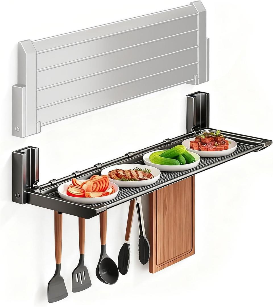 22Inch Floating Shelves for Kitchen Foldable No Drill Storage Rack Sturdy 11lbs Load Space Saving Wall Mount for Spices Cookware Bathroom