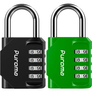 Puroma 2 Pack Combination Lock for Locker 4 Digit Outdoor Waterproof Padlock for School, Gym, Sports, Fence, Toolbox, Gate, Case, Outdoor, Hasp Storage, Cabinets(Green & Black)