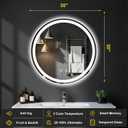 Round LED Bathroom Mirror with Lights, 30 Inch Circle Lighted Vanity Mirror