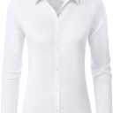 Gleeivy Button Down Shirts for Women Stain Wrinkle Free Dress Formal Shirt Classic Fitted Casual Cotton Button Up Long Sleeve White Collar Business Button Blouse Work Server Interview, Small