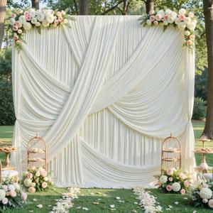 20ft12ft Ivory Backdrop Curtain for Wedding Parties, 4 Panels Wrinkle Free Polyester Photo Backdrop Drapes Back Drop Cloth for Birthday Photography Background, W5' x H12'