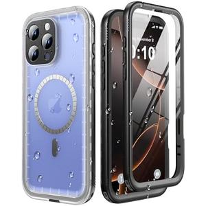 SOKUSIN Magnetic for iPhone 16 Pro Max Case Waterproof - Comaptible with Magsafe, Built in Screen & Lens Protector, Shockproof Drop/Dust Proof Case, Full Body Rugged Cover, 6.9" Black/Frosted Clear