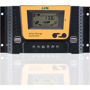 JJN 30A Solar Charge Controller 12V/24V/36V/48V Solar Panel Regulator with Adjustable LCD Display Dual USB Port Timer Setting PWM Auto Parameter