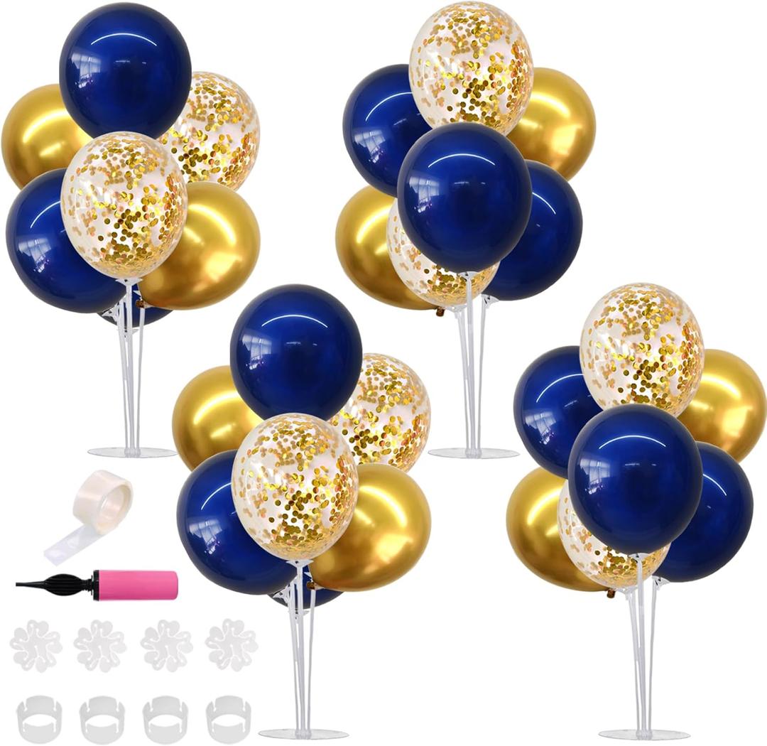 TONIFUL 4 Set Navy Blue Gold Balloons Stand Kit for Graduation Decorations 2026, Balloon Centerpieces for Table Prom, Retirement, Class of 2026 Party Decorations, Homecoming, Birthday Decoration