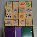 HOWAF 16pcs Wooden Stamps for Kids Boy Crafts with Ink Pad 4pcs, Dinosaur Football Outer Space Pirate Car Stamps for DIY Scrapbook Card Making, Party Bag Fillers Favor for Boys Christmas Birthday Gift