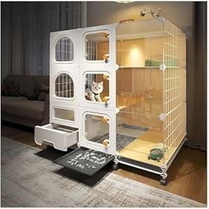 Indoor Cat Cage with Litter Box, Complimentary Cat Bed, Bow, Cat House with Wheels Outdoor, Large Cat Villa Playpen, Small Animal Dog Kennel Cat Enclosures 42"(L) x 18.2"(W) x 46.2"(H)