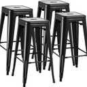 Furmax 30 Inches Metal Bar Stools Bar Height High Backless Stools Indoor Outdoor Stackable Kitchen Stools Set of 4 (Dark Black)