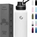 Sports Water Bottle 32oz, Insulated Water Bottle with Handle,Stainless Steel,Simple Modern,Suitable for Travel, School, Boy, Girl(White)