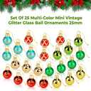 1 Inch Mini Vintage Multi Color Glass Ball Christmas Ornaments Set of 25 Balls | Miniature Christmas Tree Ornaments | Rustic Christmas Decorations | Mini Christmas Tree Decorations for Small Trees
