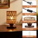 Handmade Rattan Lamp Farmhouse Table Lamp for Bedroom, Rustic Woven Lamps for Night Stands with Warm White LED Bulb, Boho-Inspired Boho Lamp for Living Room Kitchen Nook, 12cm Shade 20cm Height