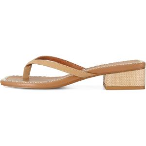 DOEYG Raffia Heels Sandals Summer Beach Flip Flops Heels Square Open Toe Heeled Sandals Dressy Comfortable Slip on Thong Sandal Size 6.5