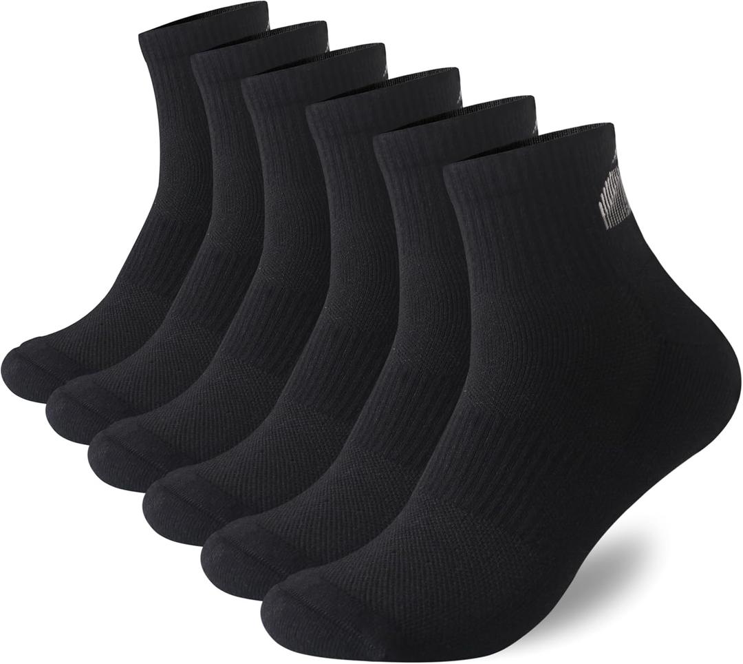Wildarms Men's 6-Pack Running Socks - Cotton Ankle Socks with Arch Support, Cushioned & Breathable for Sports & Hiking (US, Numeric, 8, 10, Regular, Regular, 6, Black6)
