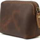 TheAntiq Full Grain Leather Cosmetic Bag – Zippered Makeup Pouch for Women, Small Travel Toiletry & Organizer Pouch for Purse, Premium Handmade Leather (5 × 4 × 2.5 in)