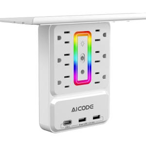 Socket Outlet Shelf,Wall Outlet Extender Surge Protector with Nightlight,6 Outlets with 3 USB Ports(1 USB C) Plug Expander Charger Shelf with Storage for Home,Dorm