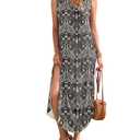 WNEEDU Summer Dresses for Women 2026 Casual V-Neck Sleeveless Long Dress Split Maxi Beach Sundresses Travel Vacation Outfits,Paisley Floral Black S