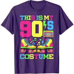90s Costume 1990s Theme Party Nineties Styles Fashion Outfit T-Shirt (Small, Purple)