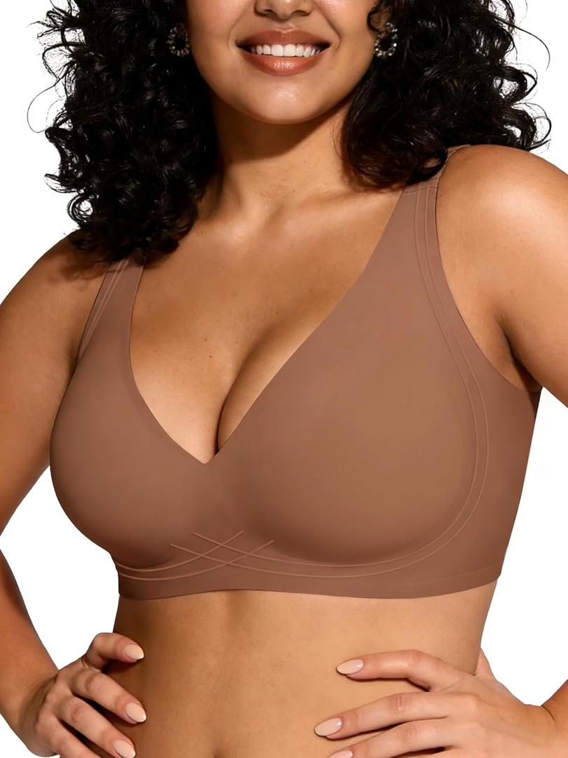 Wireless Bras for Women No Underwire Jelly Push Up Wave Seamless Full Coverage Bralettes Support Lift Everyday Bra (Small, A01- Coffee)