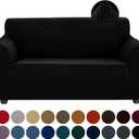 Joccun Stretch Loveseat Couch Cover Slipcover, 1-Piece Sofa Cover for 2 Cushion Couch Spandex Jacquard Washable Furniture Protector Cover for Living Room, Kids, Pets Loveseat, Black