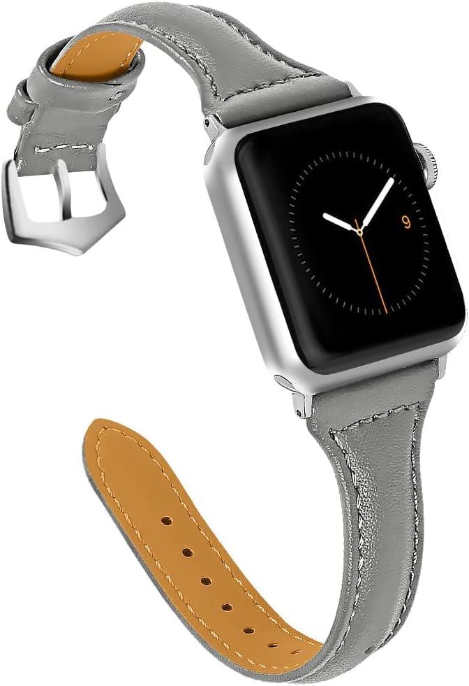OULUCCI Leather Bands Compatible Apple Watch Bands For Women 38mm 40mm 41mm 42mm 44mm 45mm 46mm 49mm, Top Grain Leather Band Replacement Strap for iWatch Ultra SE SE2 Series 11 10 9 8 7 6 5 4 3 2 1 (Grey)