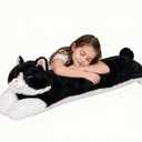 32 inch Large Stuffed Cat Plush Toy, Big Cat Stuffed Animal Long Body Pillow, Black & White Kitty Stuffy Plushie Gift for Kids Boys Girls, Birthday Valentine's Day