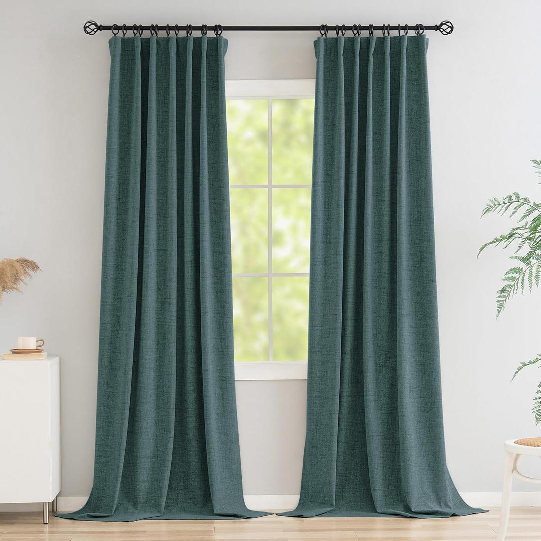 Novecozy 100% Blackout Curtains 108 Inches Long, Linen Thermal Insulated Curtains & Drapes for Bedroom/Living Room, Rod Pocket/Back Tab/Hook Belt/Ring Clips (2 Panels, W50 x L108, Teal Blue) (50"W x 108"L (Pack of 2), Teal Blue)