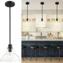 AUTELO Black Pendant Lights Kitchen Island, 1-Light Pendant Lights in Black Finish with Clear Drum Glass, Modern Pendant Light Fixtures, Hanging Lamp for Kitchen Island H2512 CLBK