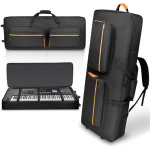 ORKELS 73/76 Key Keyboard Case with Wheels & Adjustable Shoulder Straps– Padded Rolling 76 Key Gig Bag with 4 Accessory Pockets, for Digital Piano, Synthesizer & Keyboard, For 73-76 Key-48.2"x19.1"x6.5"