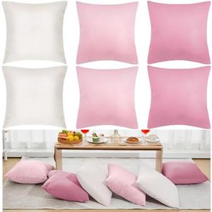 Berlune 4Pcs Velvet Throw Pillow Covers 18" x 18" Decorative Cushion Cases Soft Pillowcase for Picnic Coquette Party Accessories Bedroom Living Room Decor, No Inserts (Pink Series)