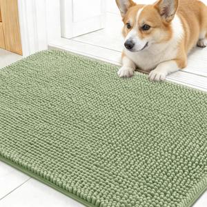 OLANLY Dog Door Mat for Muddy Paws 30x17, Absorbs Moisture and Dirt, Absorbent Non-Slip Washable Doormat, Quick Dry Chenille Mud Mat for Dogs, Entry Indoor Entryway Carpet for Inside Floor, Sage Green