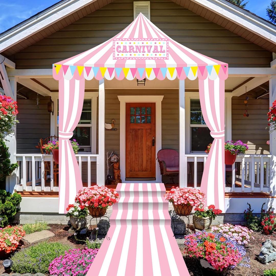 4 Pcs Carnival Circus Tent Decorations Halloween Carnival Entryway Door Party Decor Awning Hanging Banner Aisle Runners Supply for Circus Theme Birthday Celebration(Exquisite) 4 Pcs Carnival Circus Tent Decorations Halloween Carnival Entryway Door Party Decor Awning Hanging Banner Aisle Runners Supply for Circus Theme Birthday Celebration(Exquisite)
