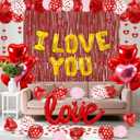 Red Valentines Day Decorations Set, I Love You Banner 1000Pcs Rose Petals Red Pink Heart Hanging Streamer Foil Balloons Paper Pompom Foil Curtain for Wedding Romantic Anniversary Party Decor