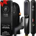 Heated Ionic Hair Straightening Brush for Men - 5 Temperature Settings, Anti-Scald, Beard Shaper & Travel Bag