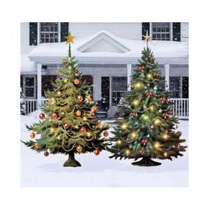 Geelin 2 Pcs Large Christmas Tree Sign Yard with Stake 2.62 ft Vintage Patio Lawn Decoration Outdoor Christmas Party Favor Ornament Garden Sign for Party Supplies (Vintage Tree)