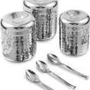 CRAFTONE Stainless Steel Hammered Containers Set of 3 with Spoon, Ideal for Tea, Coffee, Sugar, Masala Storage Sugar Container with Lid for Salt, Coffee, Dishwasher Safe (10 Oz, 15 Oz, 20 Oz)
