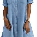 chouyatou Women's Summer Short Sleeve Denim Shirt Dress Business Casual Button Down Midi Long Jean Dress (Medium, Light Blue) 