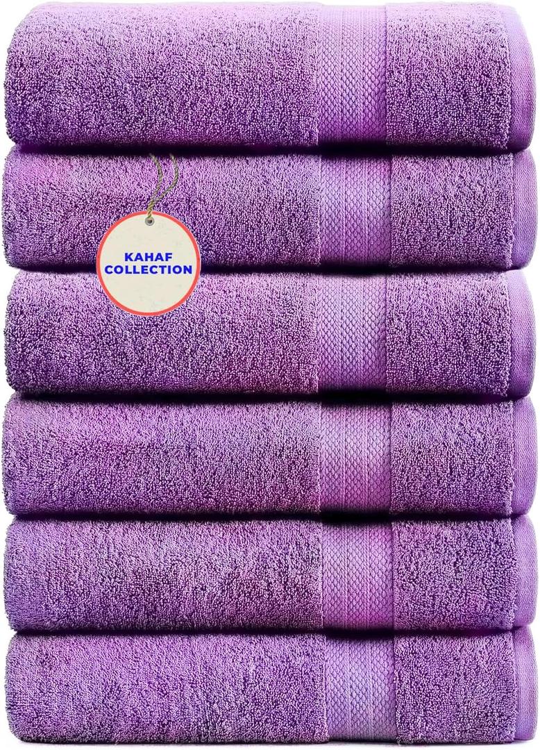 100% Cotton Bath Towels, 24x48 Pack of 6 Towels, Quick Dry, Highly Absorbent, Soft Feel Towel, Gym, Spa, Bathroom, Shower, Pool, Luxury Soft Towels (Light Purple, 24x48-6 Pack)