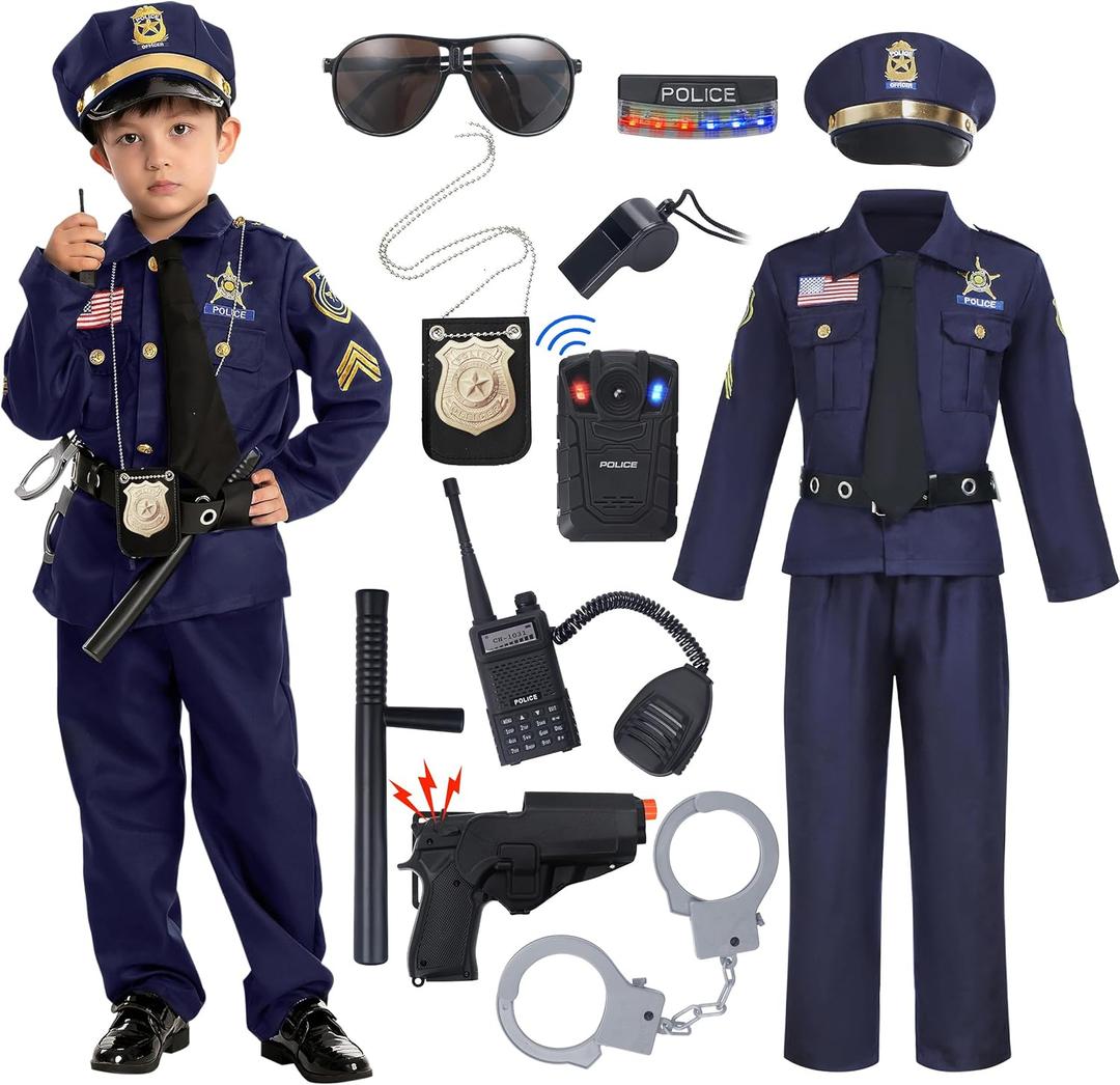 Spooktacular Creations Halloween Police Costume for Kids, Dark Blue Police Officer Costume for Boys, Toddler Cosplay RolePlay Themed Party (Small (5-7 Years)
