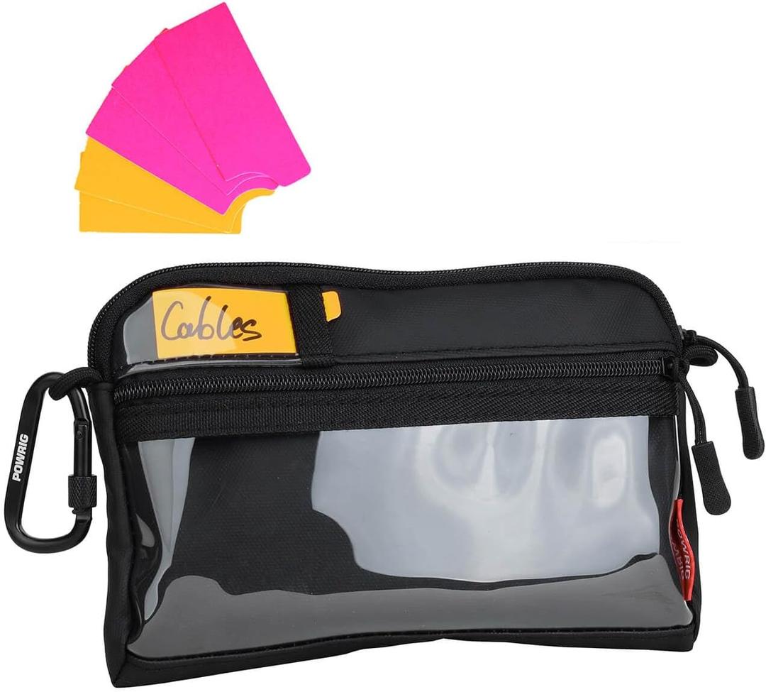 Video Accessories Organizer Pouch with Clear Window, 900D PU Utility Bag for Camera Accessories, Cable Storage, Battery Case, Small Tool Bag with Carabiner & ID Labels, for Travel Filming