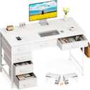 ODK Computer Desk with 6 Drawers, 40 Inch Small Desk with Storage, Reversible Desk with Headphone Hook for Home Office, Work Study Table for Bedroom, White