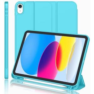 iMieet iPad (A16) Case 11th Gen/iPad 10th Generation Case [11-Inch 2025/10.9 Inch 2022] with Pencil Holder, Trifold Stand Smart Cover with Soft TPU Back,Auto Wake/Sleep(Cyan)